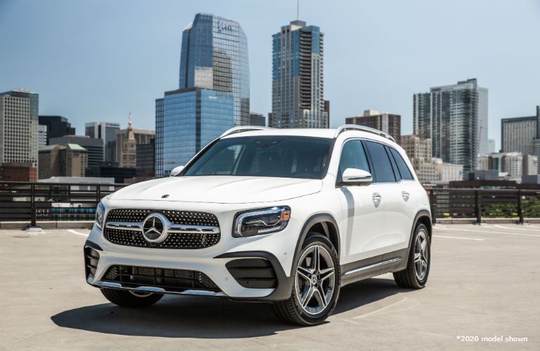 2021 mb glb exterior front fascia and driver side in front of city