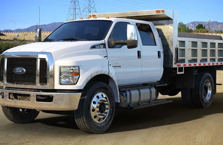 Front-quarter view of the 2024 Ford F-650 White