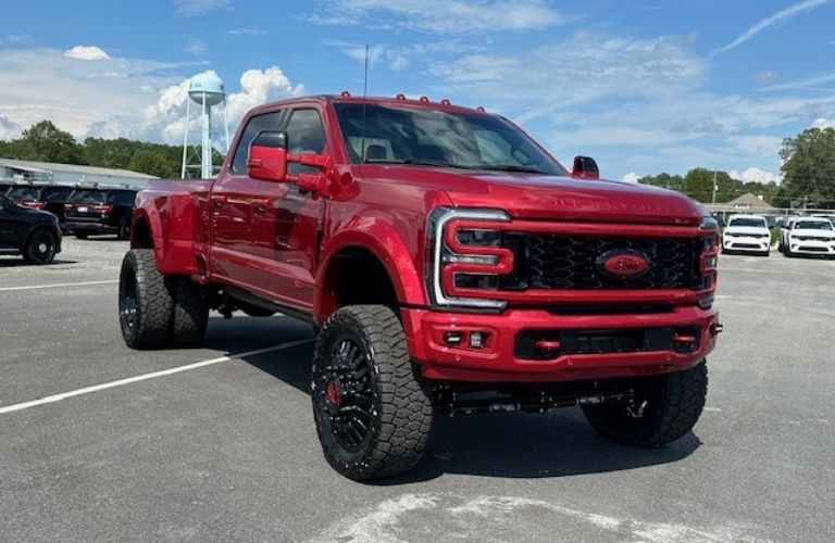 Ford F-450 pickup truck front view in red paint