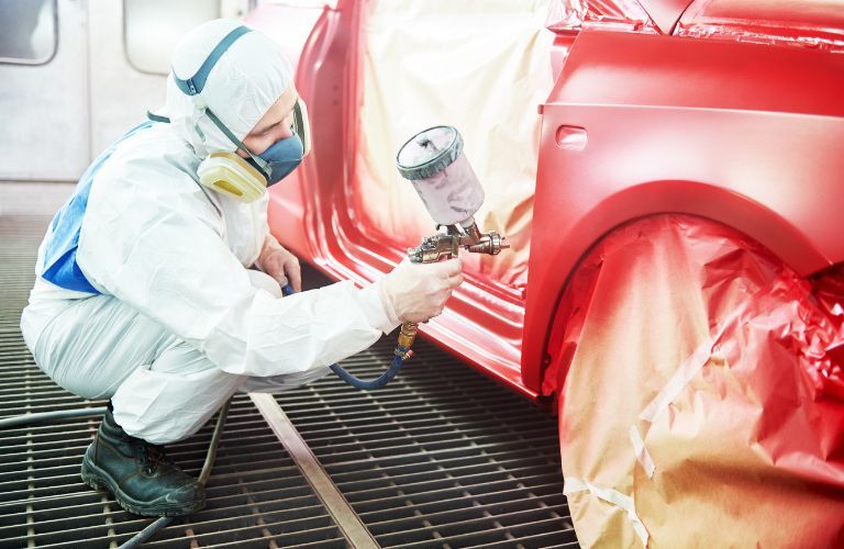 View of a paint job being done on the car