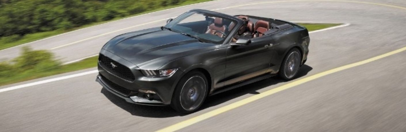 A 2017 Ford Mustang on an curvy elevated road
