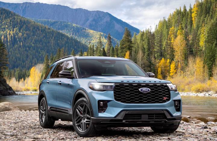 2025 Ford Explorer ST front view mountains and river in background