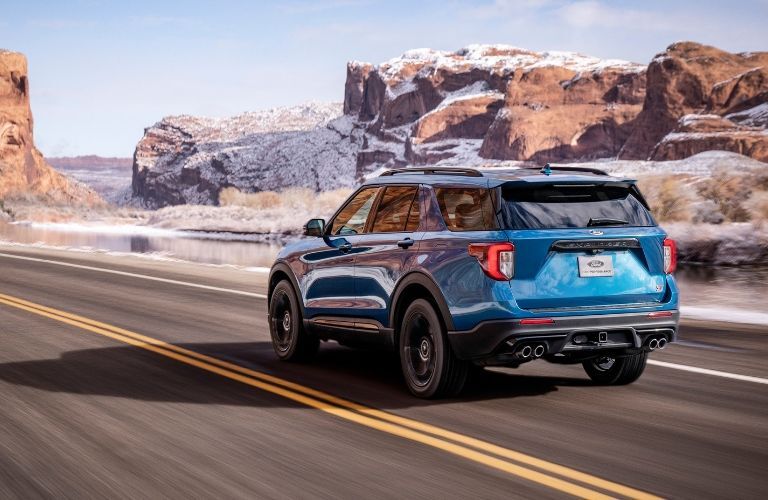 2020 Ford Explorer driving in a canyon
