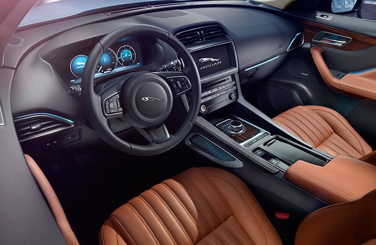 Steering wheel and front seats of the 2017 Jaguar F-Pace