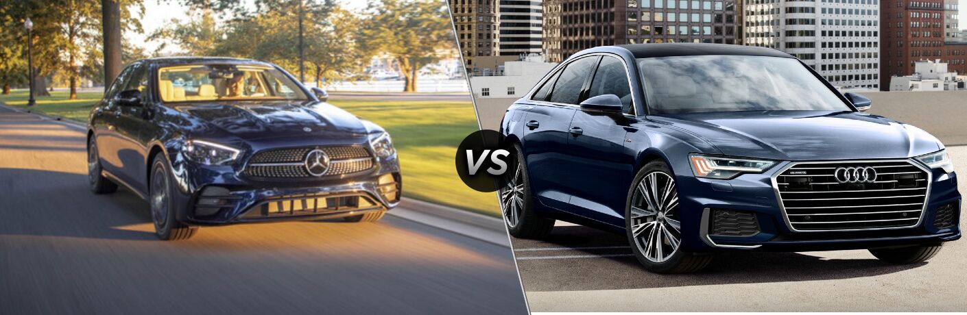 2022 Mercedes-Benz E 350 Sedan vs 2022 Audi A6 front quarter view