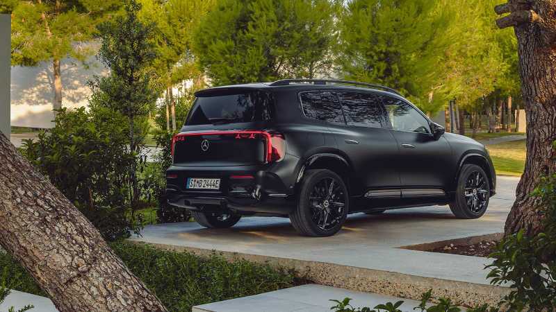 A rear quarter exterior view of the 2027 Mercedes-Benz Electric GLB SUV