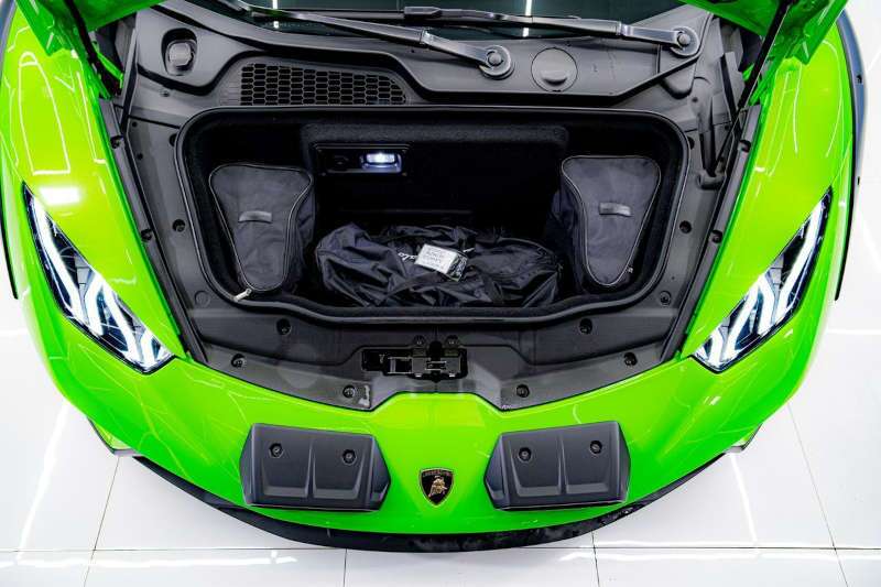 The open "frunk" of the 2023 Lamborghini Huracan Sterrato