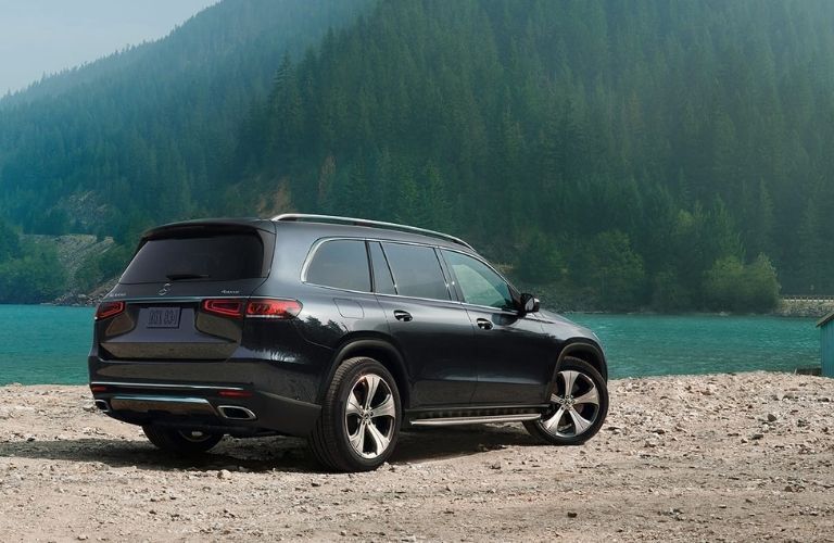 Black 2022 Mercedes-Benz GLS Rear Exterior at a Lake
