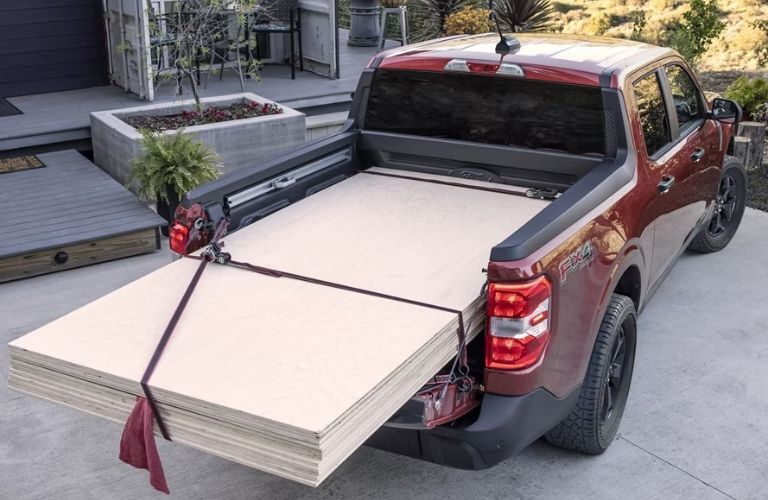 2025 Ford Maverick bed view hauling wood