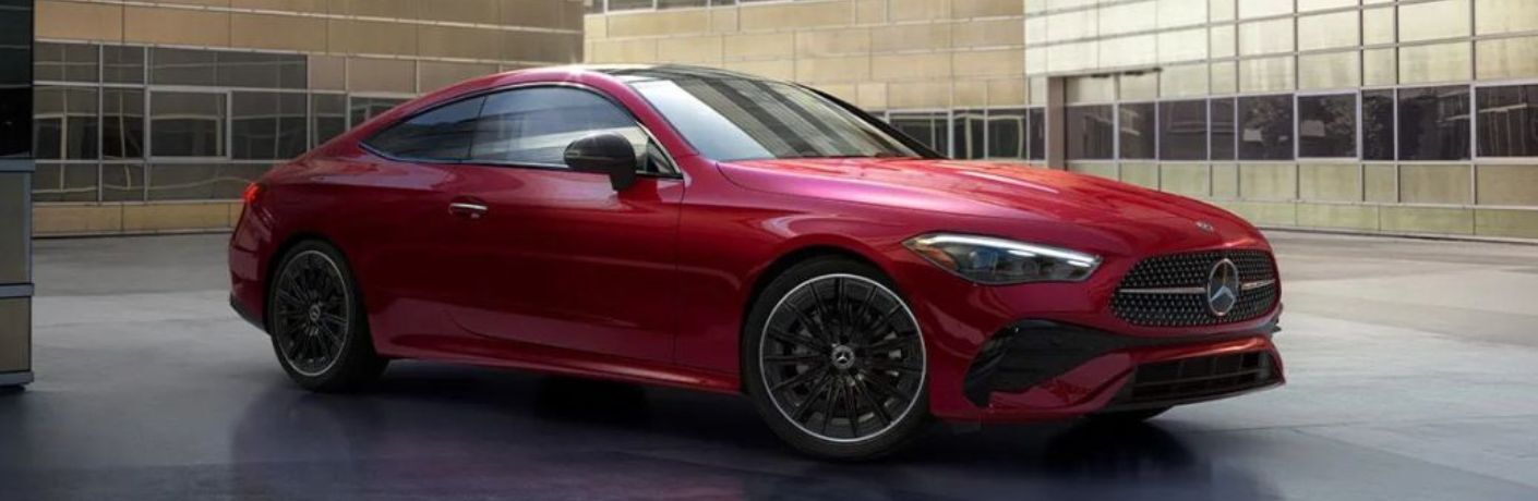 Front-quarter view of the 2025 Mercedes-Benz CLE 300 4MATIC® Coupe Red
