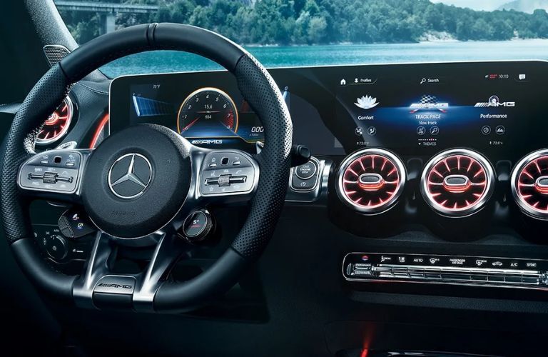Cockpit and infotainment display view of the 2023 Mercedes-AMG GLB 35