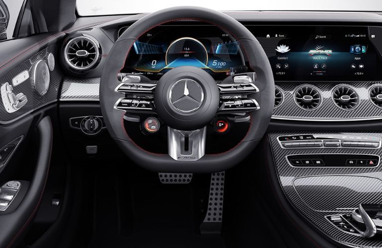 Steering wheel and dashboard view of the 2023 Mercedes-AMG E 53 Cabriolet