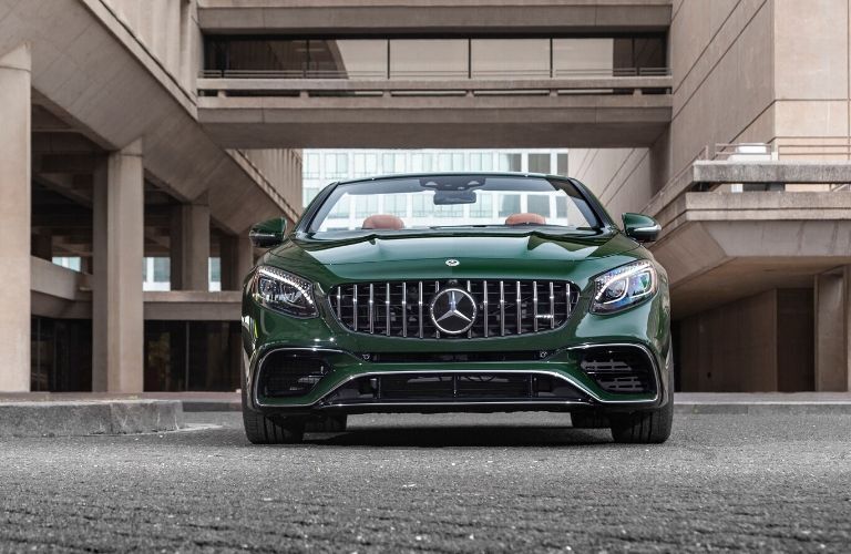 2020 MB S-Class Cabriolet exterior front fascia in city with skywalk