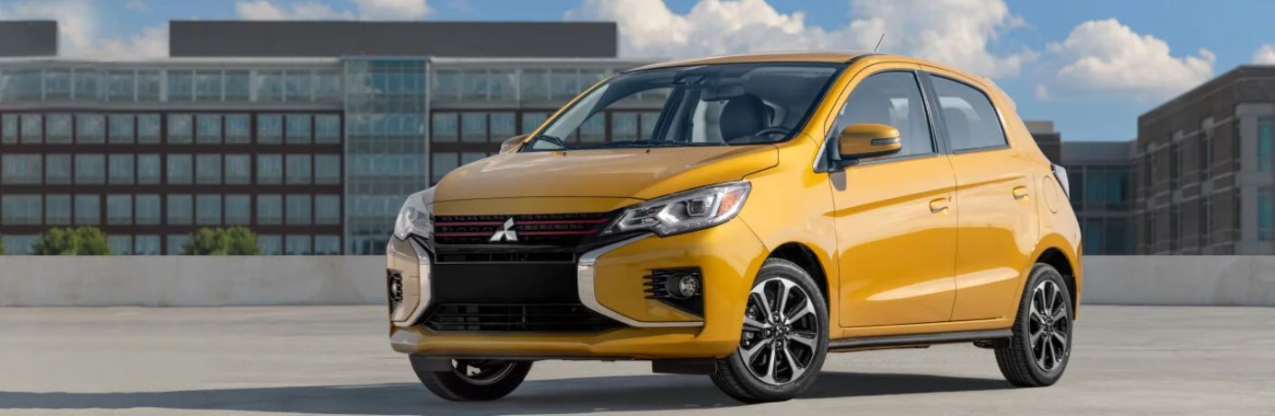 2023 Mitsubishi Mirage Yellow Front and Side View