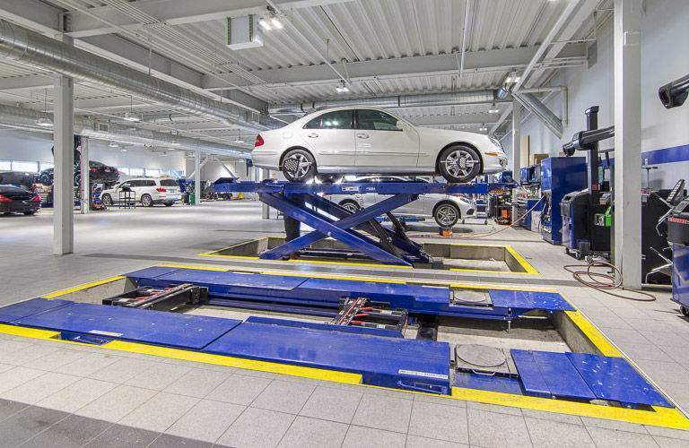 car up on a service lift