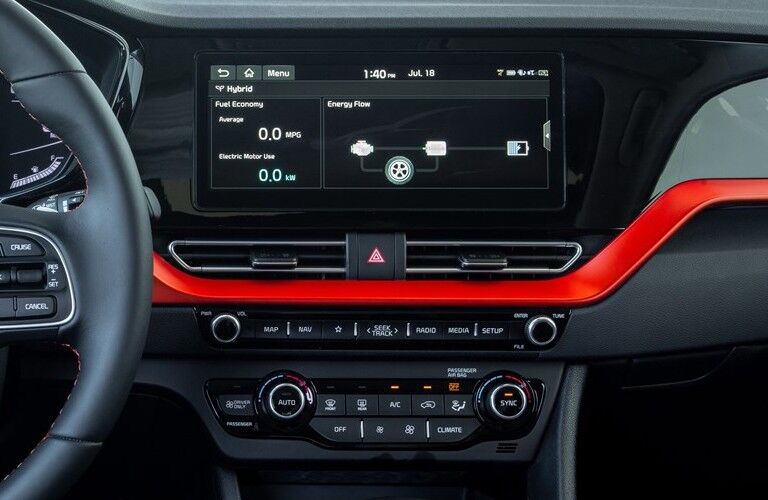 Up close look at the touchscreen inside of the Kia Niro