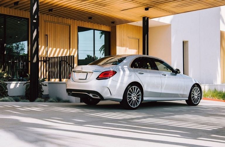 Silver 2022 Mercedes-Benz C-Class Rear Exterior in a Driveway