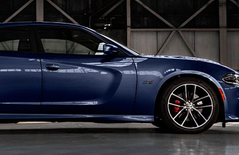 Front end of blue 2017 Dodge Charger