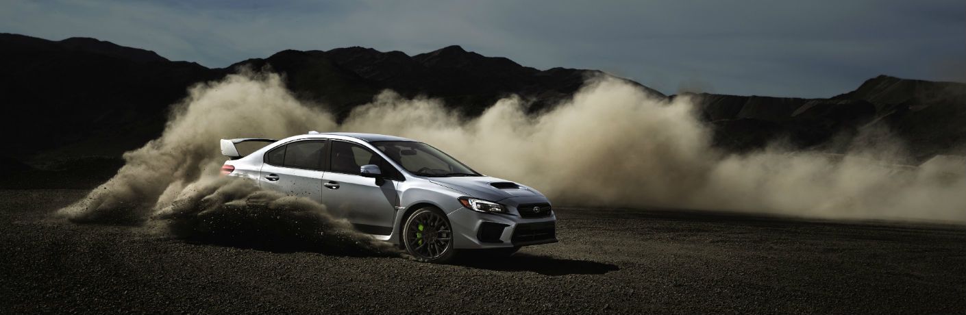 2018 Subaru WRX STI Kicking Up Dusty Exterior Passenger Side Profile