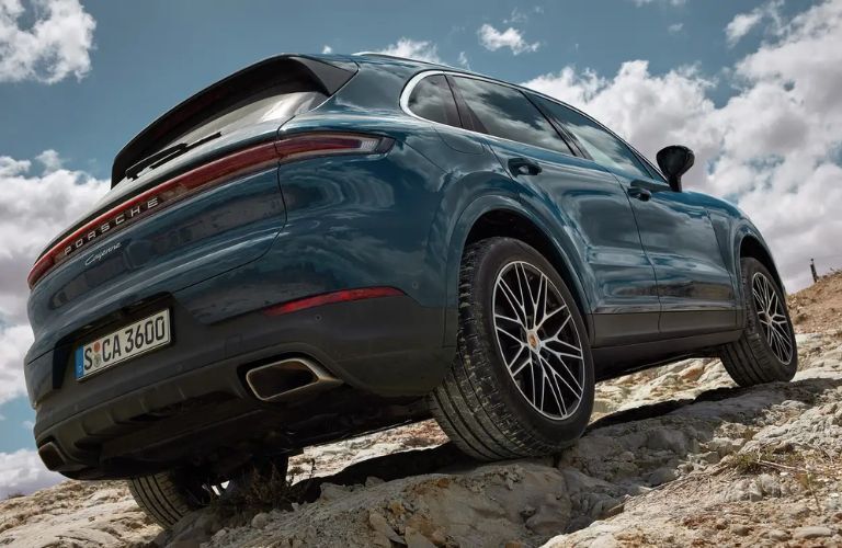 Rear view of the 2023 Porsche Cayenne S off-roading