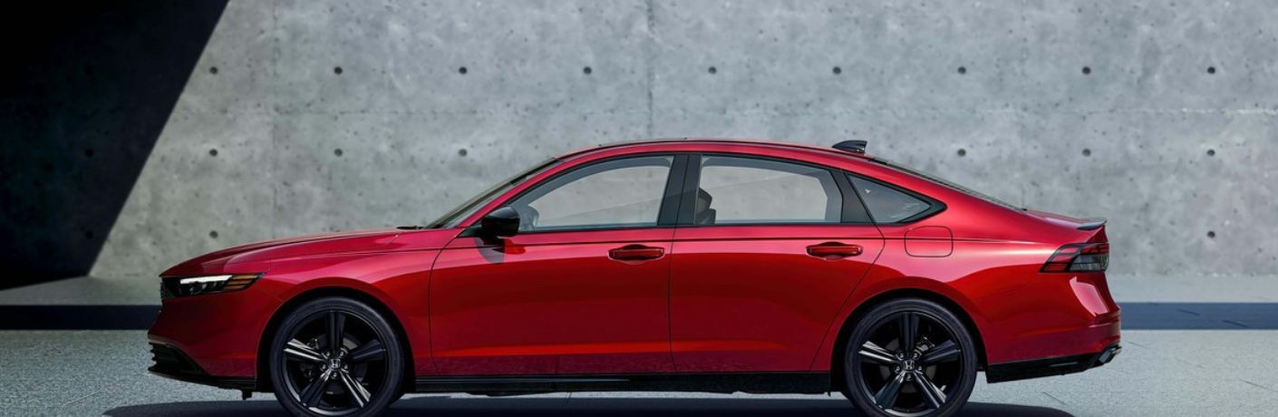 Side view of the 2026 Honda Accord Hybrid Red