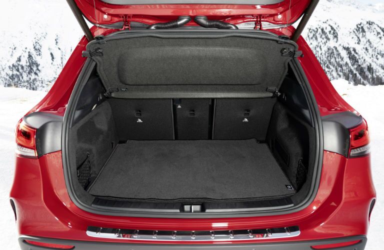 2021 MB GLA exterior back fascia trunk open showing empty cargo space