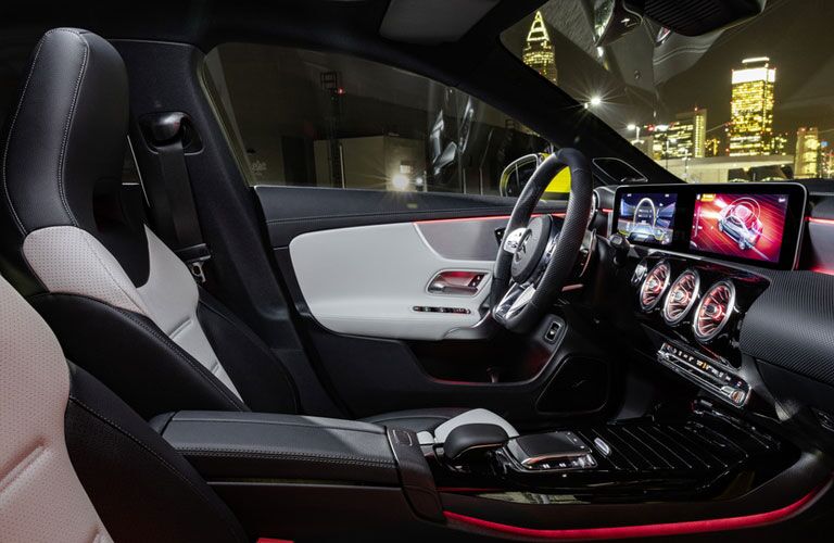 2020 MB CLA interior front cabin side view seats steering wheel and dashboard