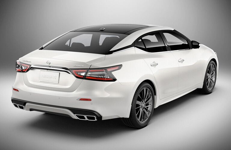 2019 Nissan Maxima exterior back fascia and passenger side with gray background