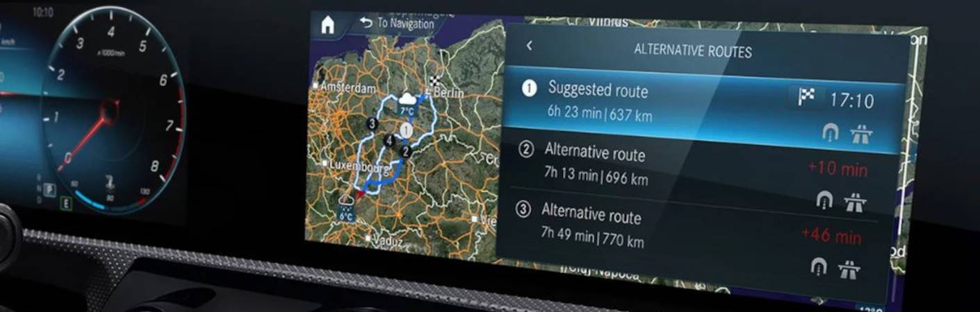 The navigation interface in a modern Mercedes