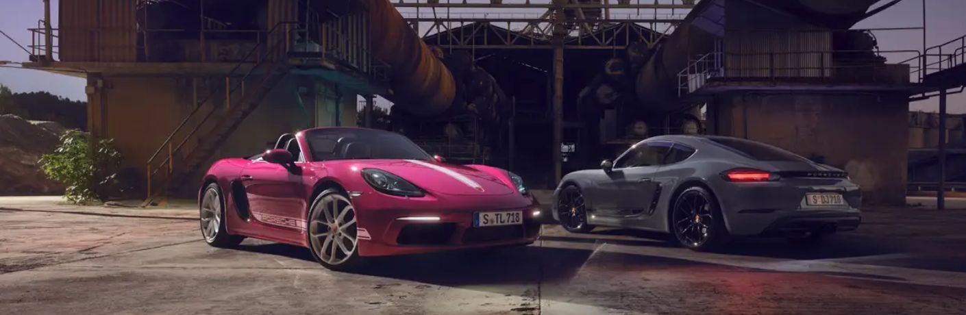 Two 2025 Porsche 718 Boxter front and rear view