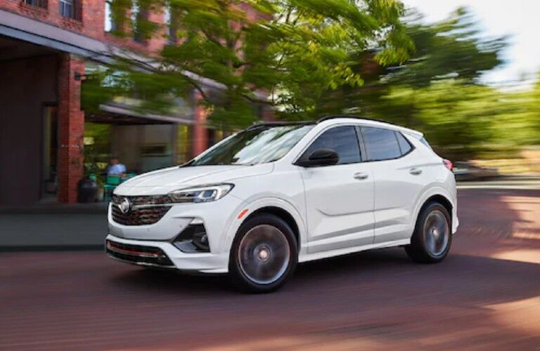 Front driver angle of a white 2021 Buick Encore GX