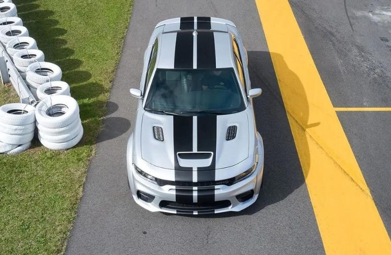 aerial front view of a Dodge Charger car on a road