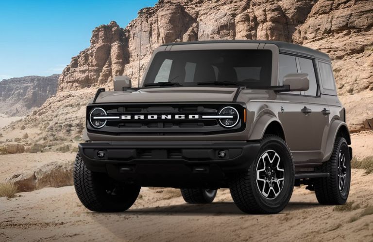 2026 Ford Bronco Outer Banks front view in a desert