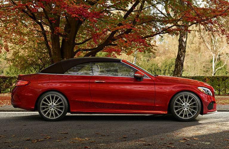 View of 2018 Mercedes-Benz C-Class Cabriolet under fall trees