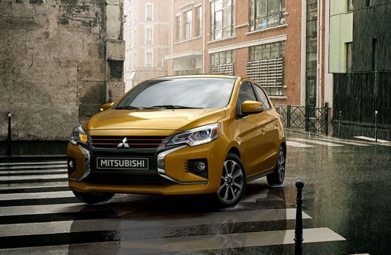 2022 Mitsubishi Mirage Yellow Front and Side View