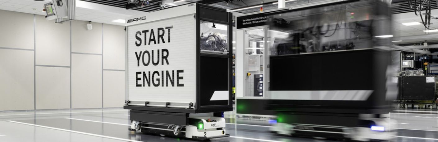 Mercedes-Benz start your engine sign at a factory