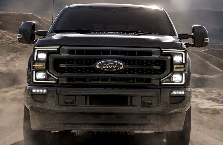 Front view of 2020 Ford Super Duty F-250 grille and headlights