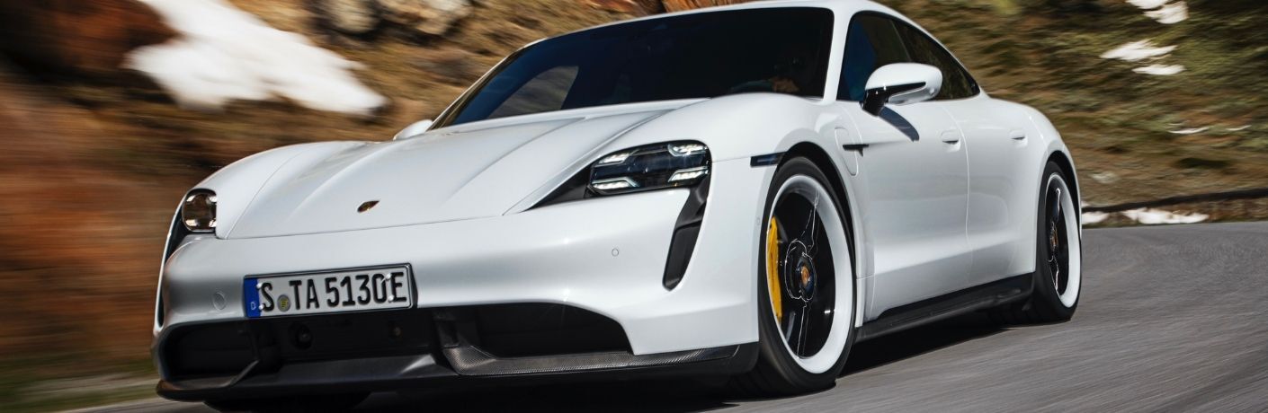 The 2021 Taycan Turbo S speeding through