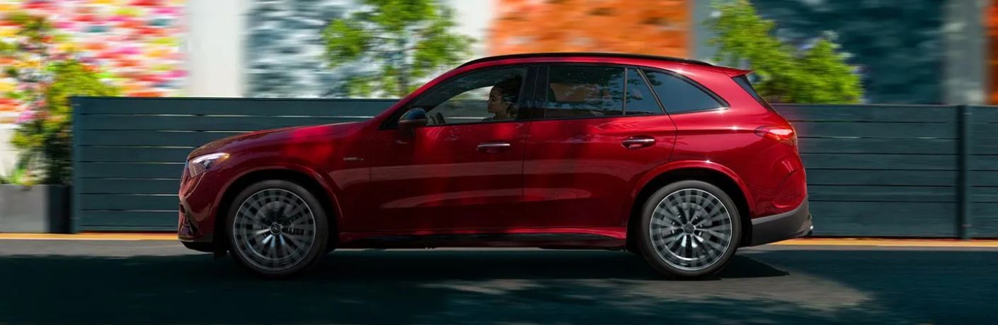 Side view of the 2026 Mercedes-AMG® GLC 63 S E PERFORMANCE SUV Red
