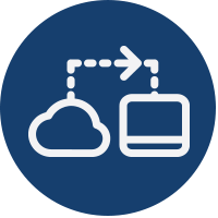 Navy blue cloud to computer icon