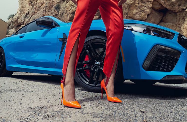 Closeup view of the front grille and exterior of the 2025 BMW M8