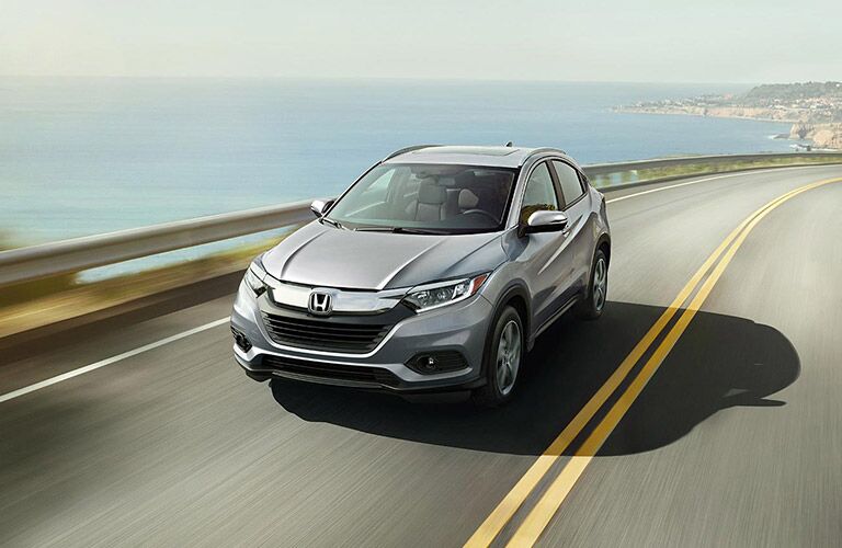 silver 2021 Honda HR-V on a road by water