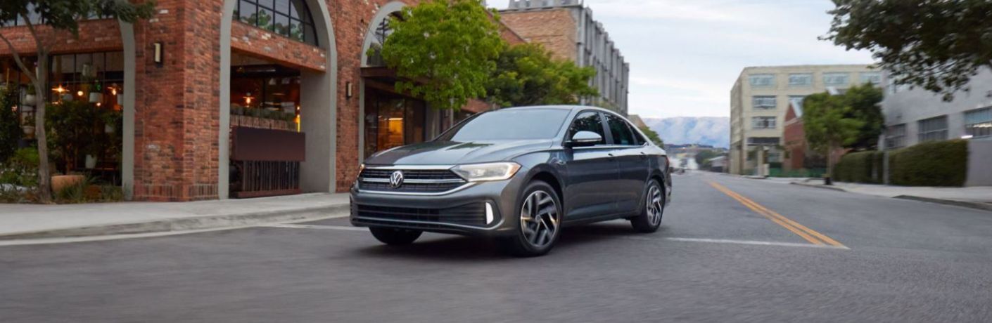 An image of the side view of the grey Volkswagen Sedan