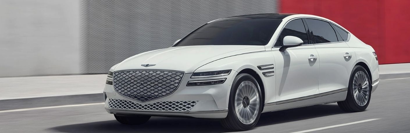 2022 Genesis G80 white front and side view