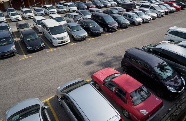 Used cars parked in a parking lot