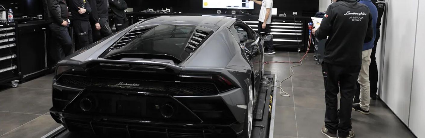 Lamborghini car at a service station