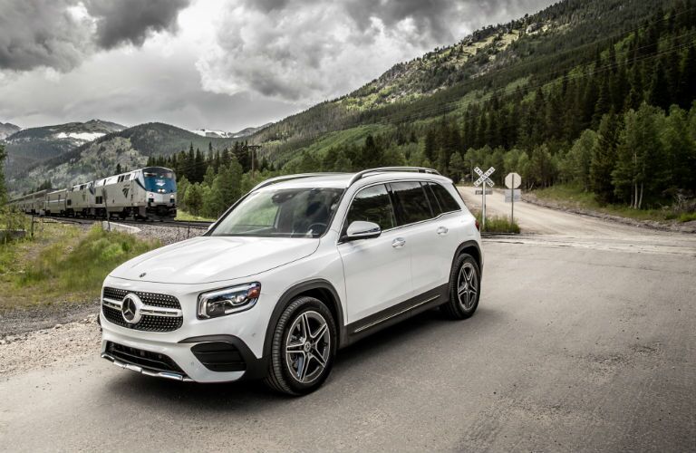 2020 MB GLB exterior front fascia and driver side in front of train