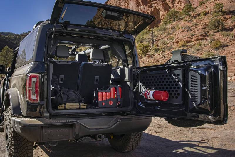 An exterior view of the cargo area of the 2024 Ford Bronco.