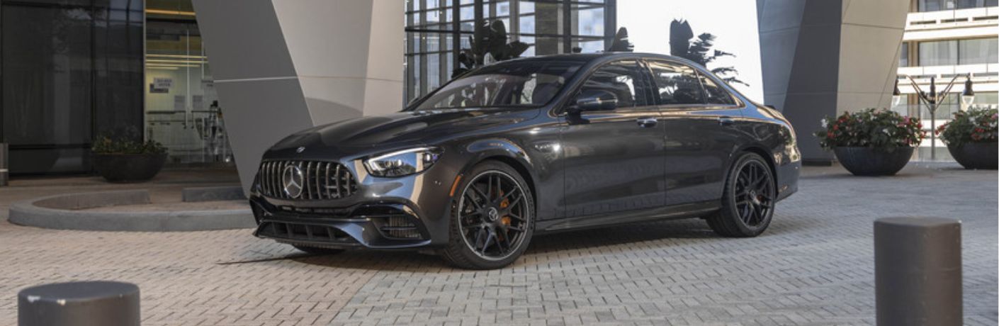 Front three-quarter view of the 2023 Mercedes-AMG E 63 S parked