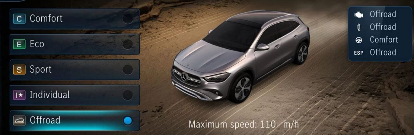 top view of a Mercedes-Benz with performance modes written on one side